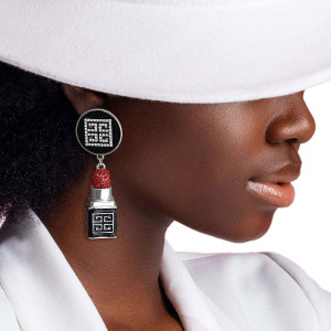 Silver Greek Key 3D Lipstick Charm Earrings T226-9485716062527