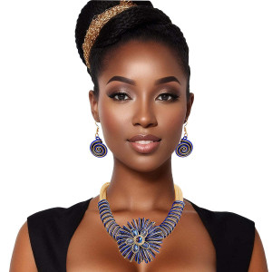 Statement Necklace Blue Wire Flower Set for Women T226-9485328908607