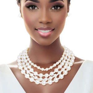 Pearl Necklace Cream Chunky 4 Strand Set for Women T226-9485293683007