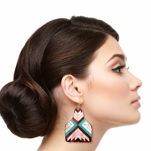 Brown Mosaic Leather Paddle Earrings T226-9485739196735