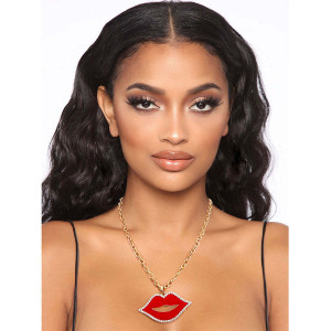 Red Lips Gold Chain Necklace T226-9485606388031