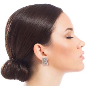 R Rhinestone Silver Studs T226-9485903659327