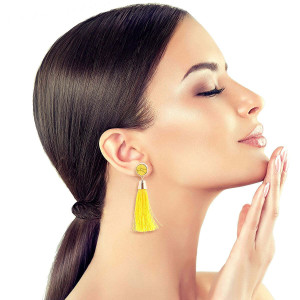 Yellow Bead Silk Tassel Earrings T226-9485634437439