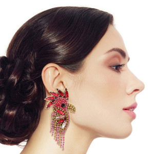 Pink Rhinestone and Bead Macaw Earrings T226-9485648199999