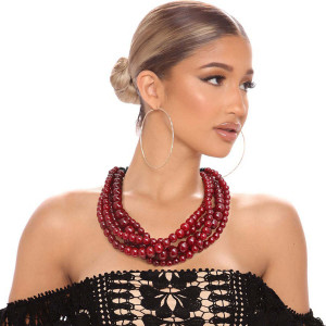 Wine Bead Buffalo Horn Hook Necklace T226-9485826163007