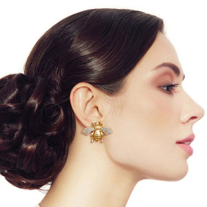 3pcs Bee and G Studs - Clear and Gold T226-9485626343743