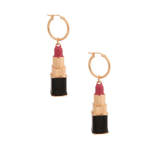 Pink Lipstick Charm Hoops T226-9485861880127