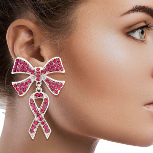 Double Pink Ribbon Silver Earrings T226-9485430063423