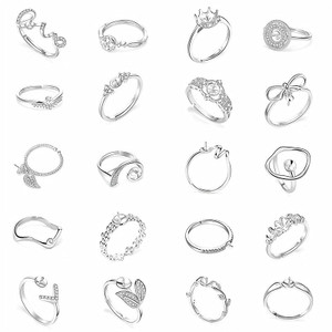 Fashion CZ Geometry Round Crown Leaf 925 Silver Oval Gemstone Adjustable DIY Ring Setting R866-MLYF_602213897497