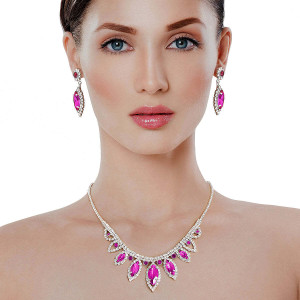 Fuchsia Marquise Crystal Silver Set T226-9485579059519