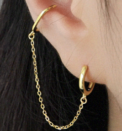 Fashion Double Holes Chain New 925 Sterling Silver Hoop Earring(Single) R866-HFH_595956255202