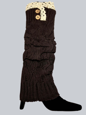 Color: DARK BROWN - Lovely And Lacy Long Cable Knit Boot Socks K290-50046890737937