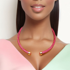 Pink Rhinestone Wrap Choker T226-9485428031807