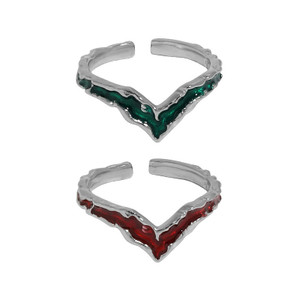 Fashion V Shape Epoxy 925 Sterling Silver Adjustable Ring R866-HFH_665982760819