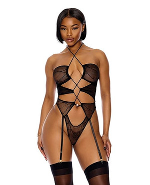 Pull My Strings Sheer Mesh Halterneck Teddy - Black MD X615-FRPL774503-BK-M0
