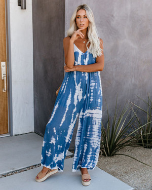 Color: Blue, Size: L - Loose sling tapered printed jumpsuit Q119-CJNSSYLT01049-Blue-L