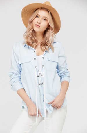 Women's Lace Up Blouse Top T396-MM688330-BLU-S