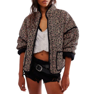 Color: army green, Size: M - Combhasaki Women's Autumn Vintage Y2K Floral Print Quilted Cardigan Pa F640-12000041705076197