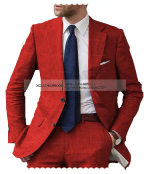 Color: Orange, Size: XXS - Men's 2-Piece Linen Suit Casual Slim Fit Vintage Suits Groomsmen Tuxedos F640-12000041728974522