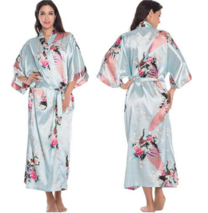 Color: Light Blue, Size: 3XL - Satin Robes for Brides Wedding Robe Sleepwear Silk Q119-CJNSSYSY00483-Light Blue-3XL