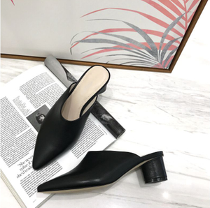 Color: Black, Size: 40 - Leather Half Slippers Mules Versatile Thick Heel High Heel Slippers Q119-CJNS101881407GT
