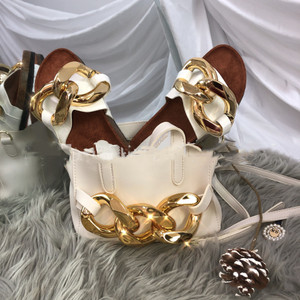 Color: White, style: Shoes and bags-39, Size:  - European And American Fashion Gold Chain Slippers Q119-CJNS116045827AZ