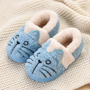 Color: Blue, Size: 20 - Toddler Baby Home Slippers Girls Cute Cartoon Cat Cotton Shoes Winter Child Q119-CJBHNSNS03549-Blue-20