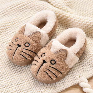 Color: Khaki, Size: 19 - Toddler Baby Home Slippers Girls Cute Cartoon Cat Cotton Shoes Winter Chil Q119-CJBHNSNS03549-Khaki-19