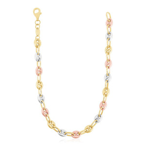 Size: 18'' - 14k Tri Color Gold High Polish Puffed Mariner Link Chain (4.90 mm) P150-24801-18