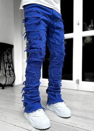Color: Dark Grey, Size: M - Men's Regular Fit Stacked Jeans Ripped Slim Fit Patch Distressed Destro F640-12000041500299378
