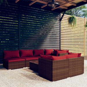  8 Piece Patio Lounge Set with Cushions Brown Poly Rattan A949-3102467