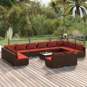  13 Piece Patio Lounge Set with Cushions Brown Poly Rattan A949-3102147