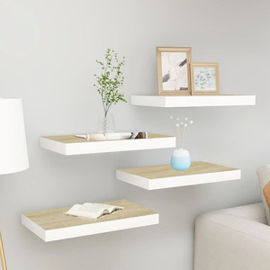  Floating Wall Shelves 4 pcs Oak and White 19.7"x9.1"x1.5" MDF A949-326575