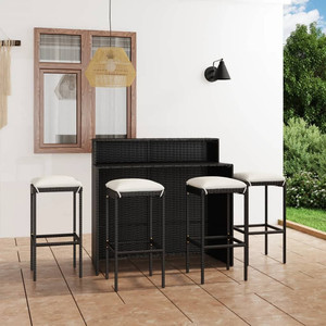  5 Piece Patio Bar Set with Cushions Black A949-3064879