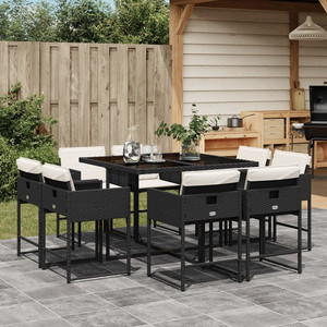 9 Piece Patio Dining Set with Cushions Black Poly Rattan A949-3278141