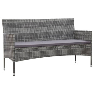  3-Seater Patio Sofa with Cushions Gray Poly Rattan A949-45898