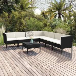 8 Piece Patio Lounge Set with Cushions Poly Rattan Black A949-3094456