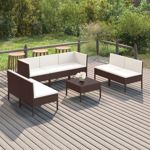 8 Piece Patio Lounge Set with Cushions Poly Rattan Brown A949-3094355