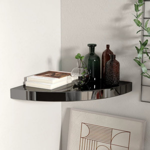 Floating Corner Shelf High Gloss Black 13.8"x13.8"x1.5" MDF A949-323910