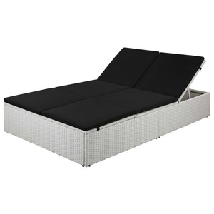 Sun Lounger with Cushion Poly Rattan Black A949-44165