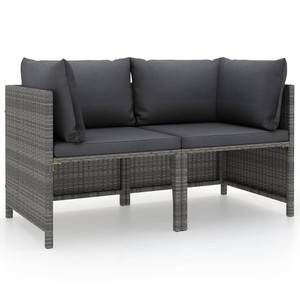 2-Seater Patio Sofa with Cushions Gray Poly Rattan A949-313498