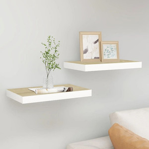 Floating Wall Shelves 2 pcs Oak and White 15.7"x9.1"x1.5" MDF A949-326571