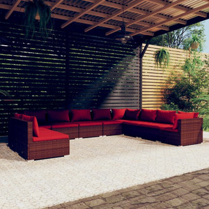 10 Piece Patio Lounge Set with Cushions Brown Poly Rattan A949-3102435
