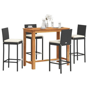 5 Piece Patio Bar Set Black Solid Wood Acacia and Poly Rattan A949-3295278