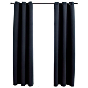 Blackout Curtains with Rings 2 pcs Black 37"x63" Fabric A949-134834