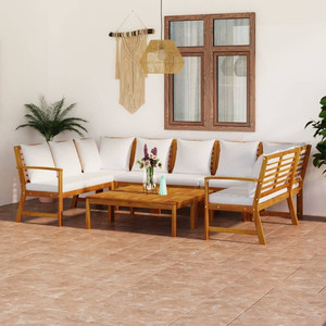 9 Piece Patio Lounge Set with Cushion Cream Solid Acacia Wood A949-3057775