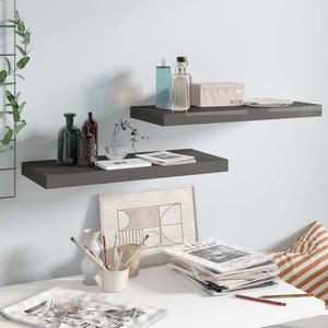 Floating Wall Shelves 2 pcs High Gloss Gray 23.6"x9.3"x1.5" MDF A949-323791