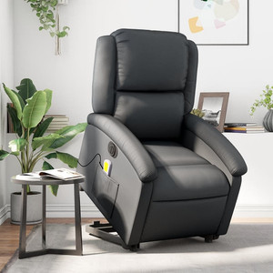 Electric Stand up Massage Recliner Chair Black Real Leather A949-3205948