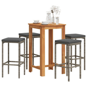  5 Piece Patio Bar Set Gray Solid Wood Acacia and Poly Rattan A949-3295271