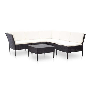 6 Piece Patio Lounge Set with Cushions Poly Rattan Black A949-48948